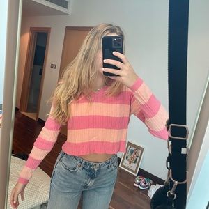 Pink and coral striped long sleeve